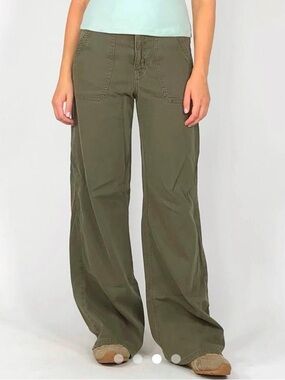 American Eagle Outfitters Olive Green Wide-Leg Dreamy Drape Pants